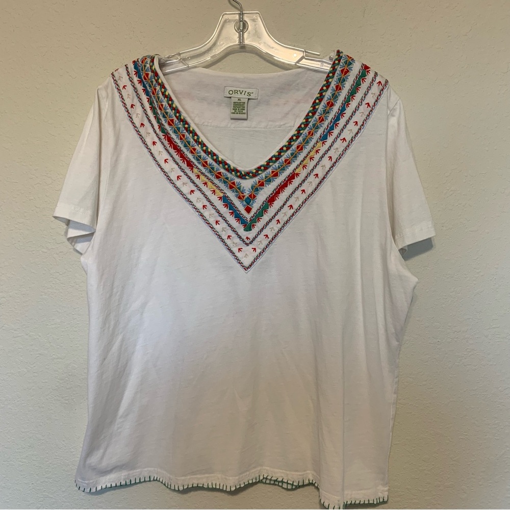 Orvis White Tee with Colorful Embroidery XL Cotton